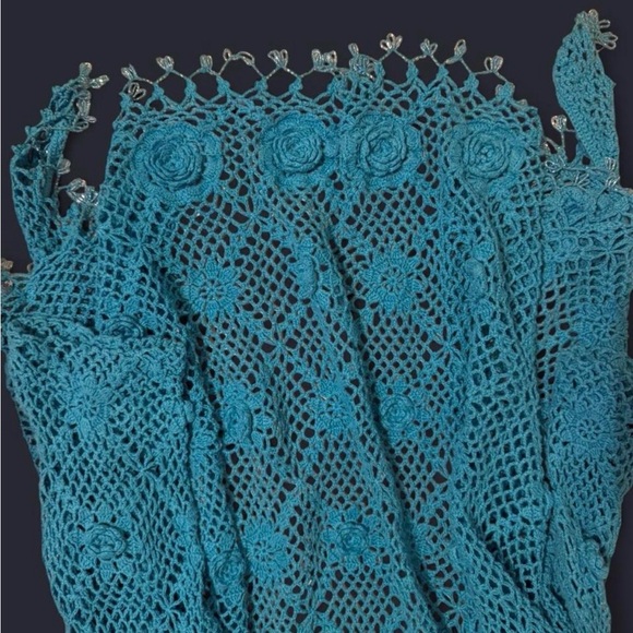 Soft Surroundings Turquoise Crochet Knit Top - Picture 3 of 6